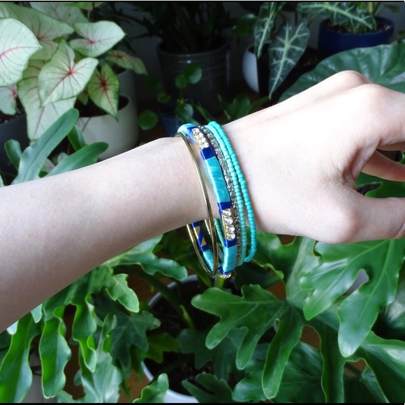 Set of Teal and Gold Bangle Bracelets - Picture 3 of 3